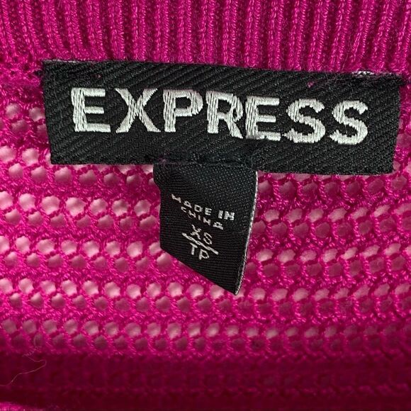 Express Y2K Sheer Mesh Dolman Sweater Top Raspberry Pink XS Fitted - Picture 9 of 10
